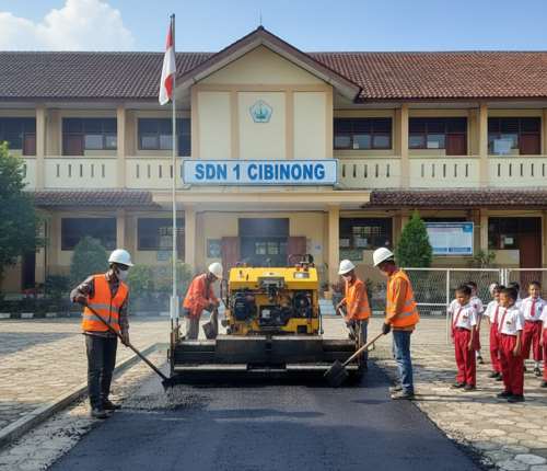 pengaspalan halaman depan sekolah dasar pandeglang
