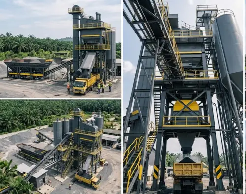 AMP aspal Indonesia dengan silo dan conveyor produksi
