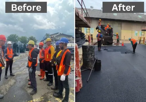 Dokumentasi hasil pekerjaan jasa pengaspalan jalan di Sumedang sebelum dan sesudah pengerjaan