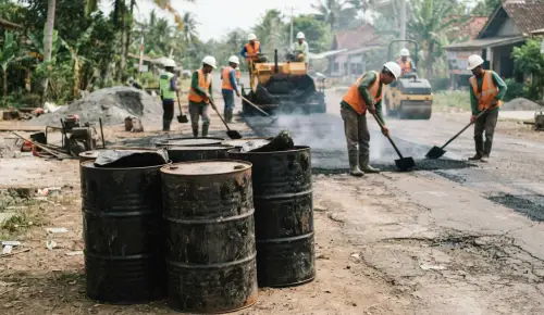 Persediaan aspal drum untuk proyek pengaspalan jalan