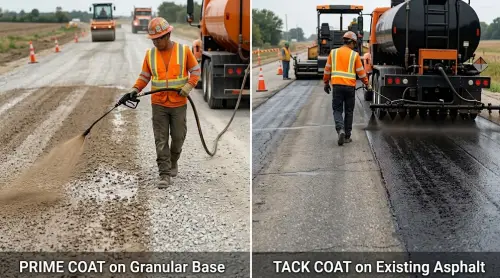 Perbedaan tack coat dan prime coat berdasarkan fungsi dan permukaan aplikasi