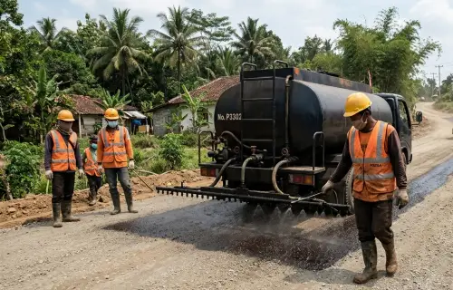 penyemprotan prime coat sebelum pengaspalan