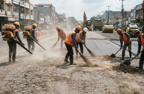 Tahapan pengaspalan jalan dengan persiapan dan pembersihan permukaan